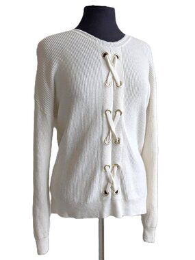 Michael Kors Ribbed Knit Lace-Up Grommet Sweater | Size Large